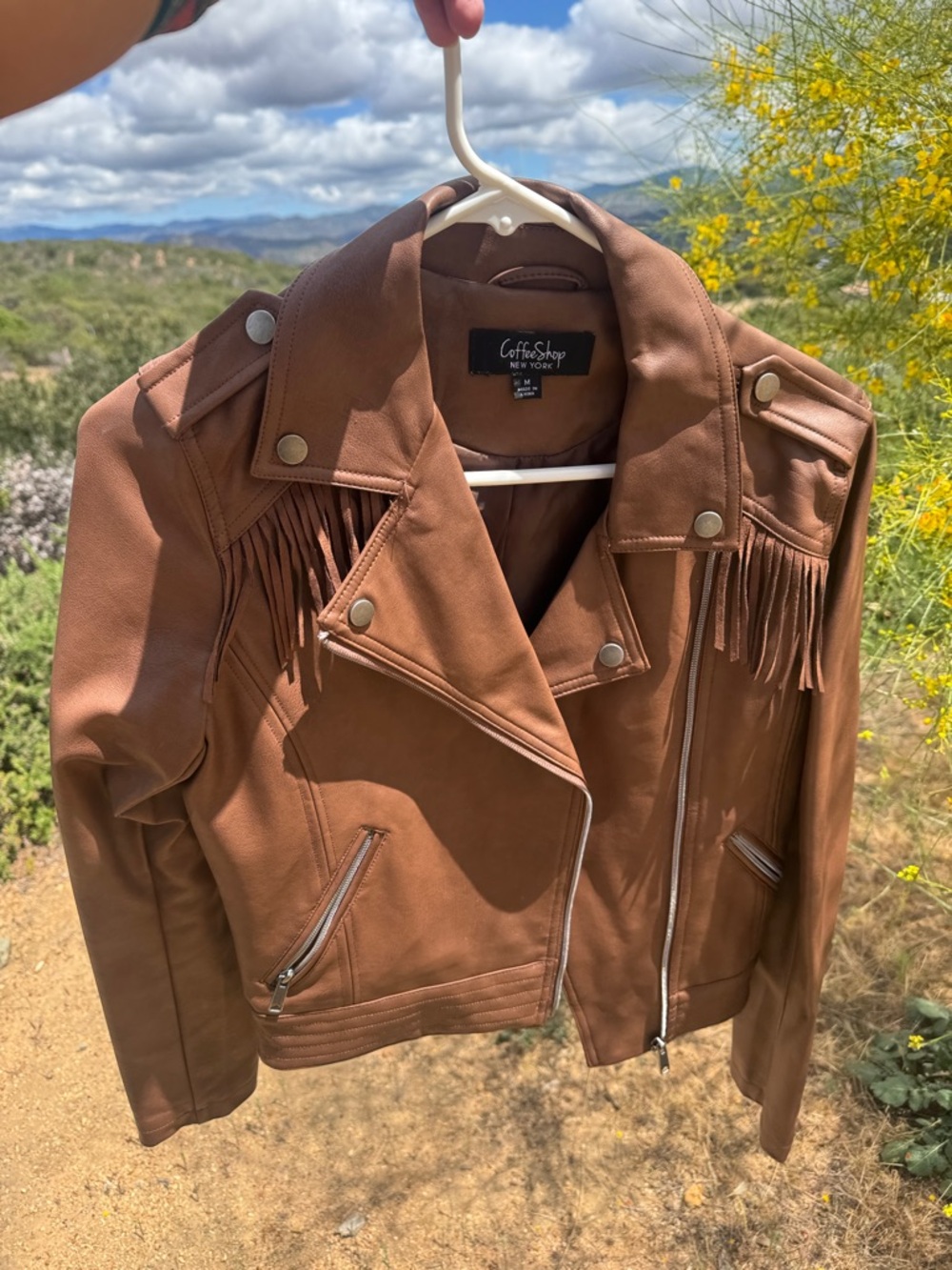 CoffeeShop Tan Fringe Moto Jacket